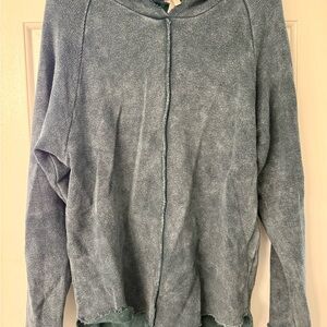 Mono B Sandwashed Green Hooded Tunic Sweatshirt Sz Small EUC